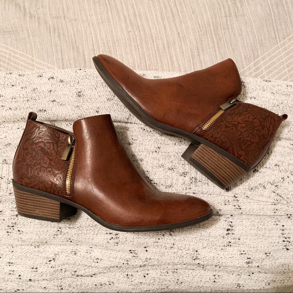 Floral faux leather booties